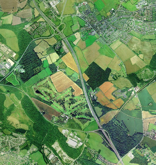 Figure 1: Tankersley Deer Park showing the curving former park boundary and 18th/19th century regular surveyed enclosure, with the M1 cutting through it.