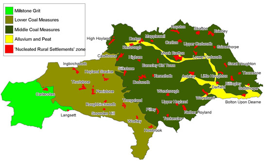 Barnsley Council Area Map Nucleated Rural Settlements | South Yorkshire Historic Environment  Characterisation