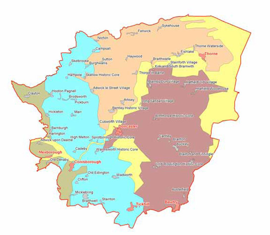 Figure 2: Historic Settlements in Doncaster in relation to underlying solid geology.