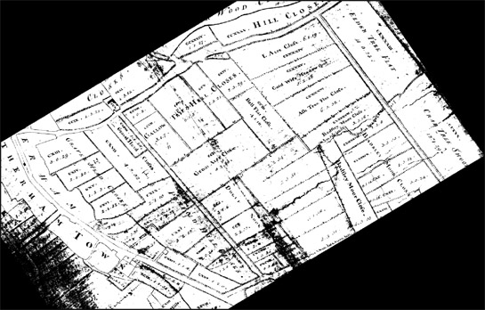 Figure 3(top): Rectified extract of Kelk’s 1764 map of Rotherham