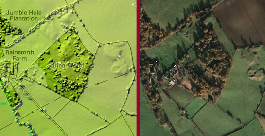 Figure 2: LIDAR Survey has the potential to reveal earthworks (such as these probable bell pit spoil heaps within Spring Wood) that are otherwise poorly visible on vertical aerial photographs.