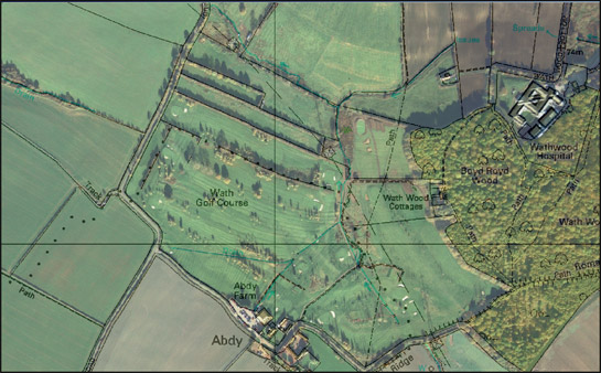 Figure 3: At Wath Golf Course there is partial legibility of former piecemeal strip enclosures, through the reuse of mature trees taken from earlier hedgerow boundaries in the landscaping of the course