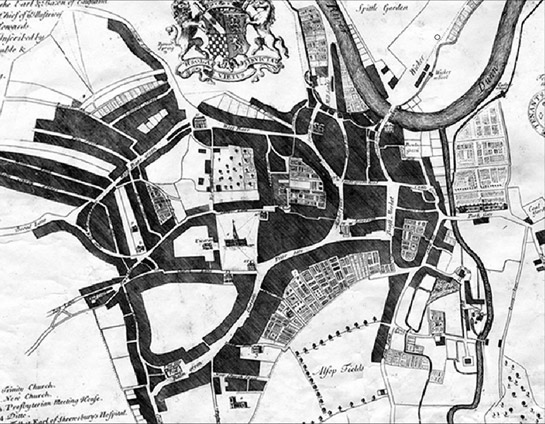 Ralph Gosling’s map of Sheffield     shows the extent of the town by 1737