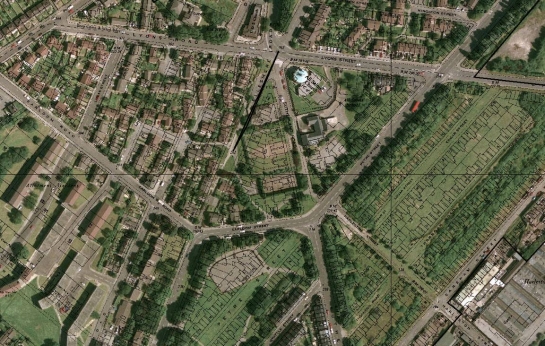 Figure 1: This 1999 aerial photograph overlain with 1891 OS map data shows the extent of 20th century housing clearance and redevelopment in the ‘Shirecliffe, Woodside, Spital and Lower Burngreave’ character area. Cities Revealed Aerial Photography © the GeoInformation Group, 1999.  Historic Map data ©: and database right Crown Copyright and Landmark Information Group Ltd (All rights reserved 2008) Licence numbers 000394 and TP0024  