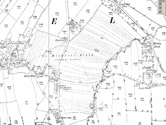 Text Box: Figure 5: 1894 OS mapping of the unfenced strips of St Michael’s Field in Ecclesfield. One of the latest examples of open common field patterns in the County.
